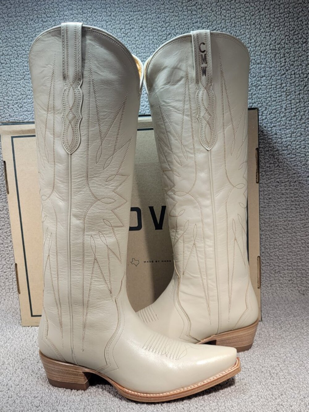 Tecovas The Loretta Women's US Size 8.5B Cream Cowhide Leather Cowgirl Boots - Picture 6 of 10